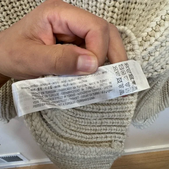 Zara Ecru Beige Knit Crew Neck Oversized Sweater Womens Medium EUC - Picture 6 of 6